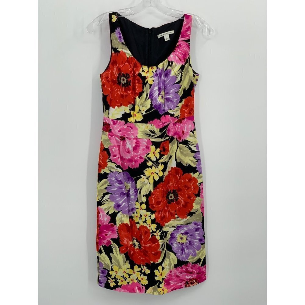 Banana Republic Size 0 Sheath Dress Floral Sleeveless Lined Linen Blend